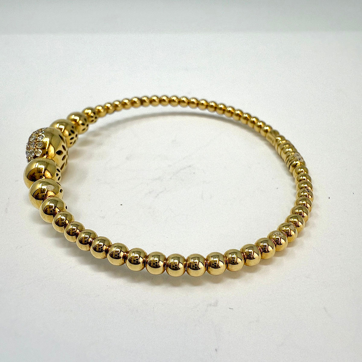 Crivelli 18K Gold Graduated Bead Bracelet with Diamond Dome
