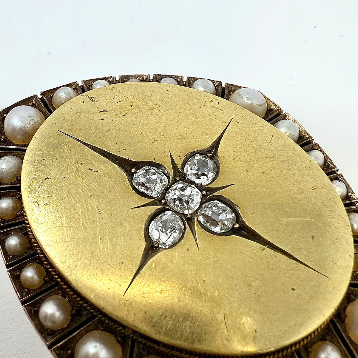 Vintage 1875 English 14K Gold Pin/Pendant with Pearls and Diamonds