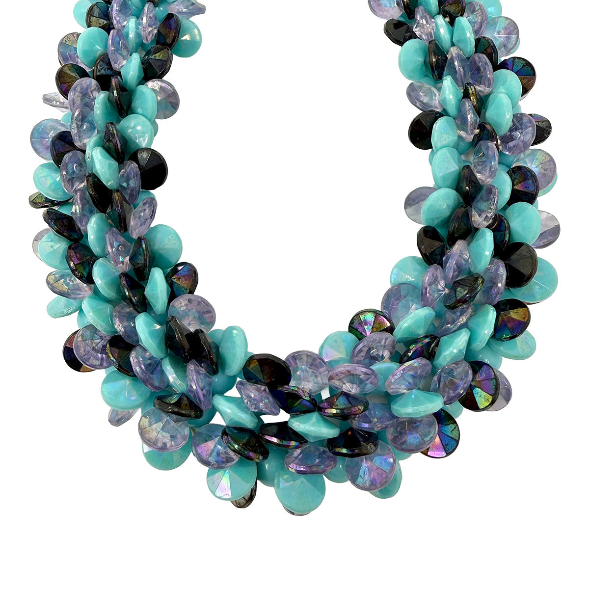 Turquoise and Lavender Cluster Bead Collar 16" Necklace