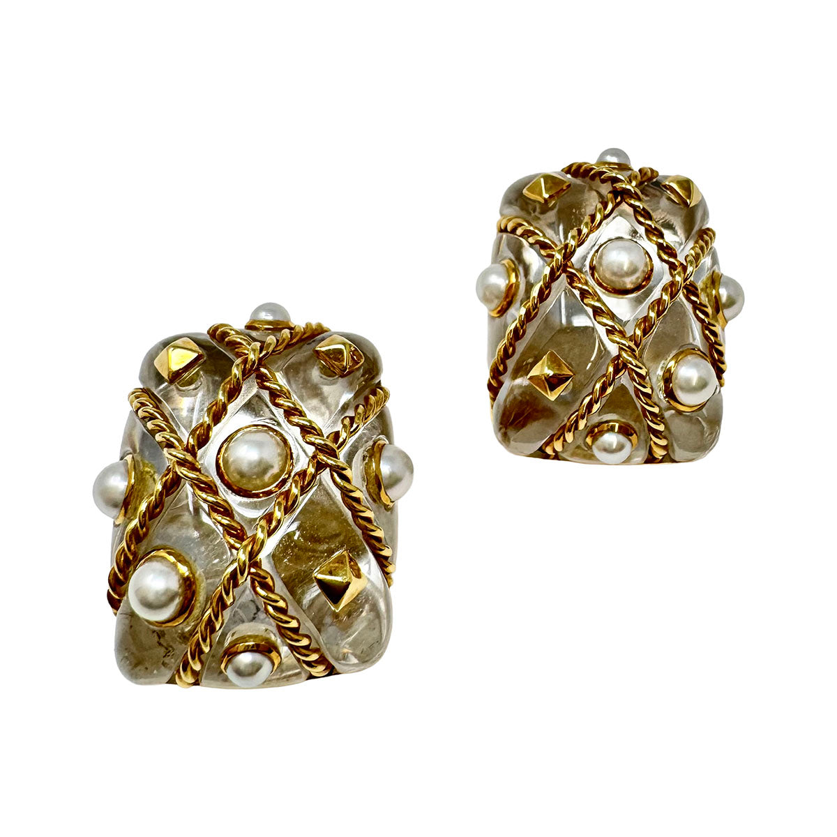 Seaman Schepps 18K Gold Crystal and Pearl Caged Earrings