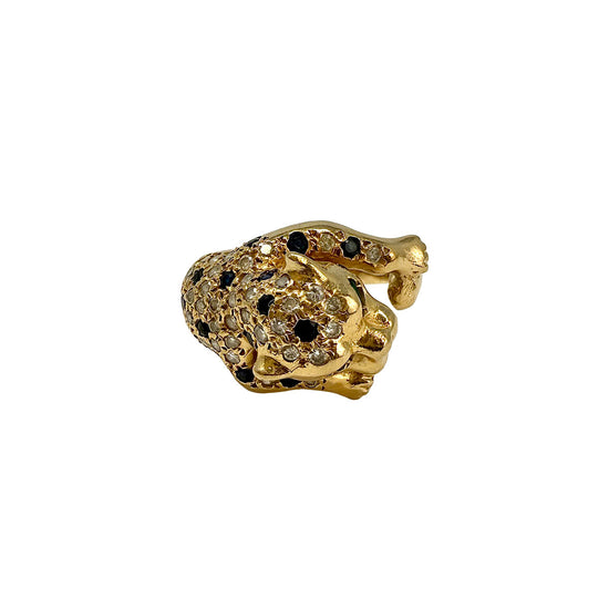 14K Gold Panther Ring with Diamonds, Emerald, Ruby and Sapphire