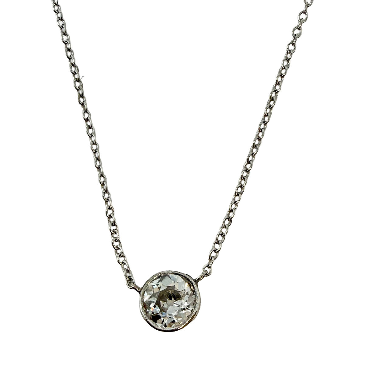14K White Gold Necklace with Bezel Set Diamond