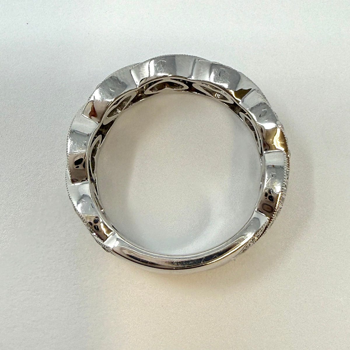 14K White Gold Weave Design Ring with Diamonds