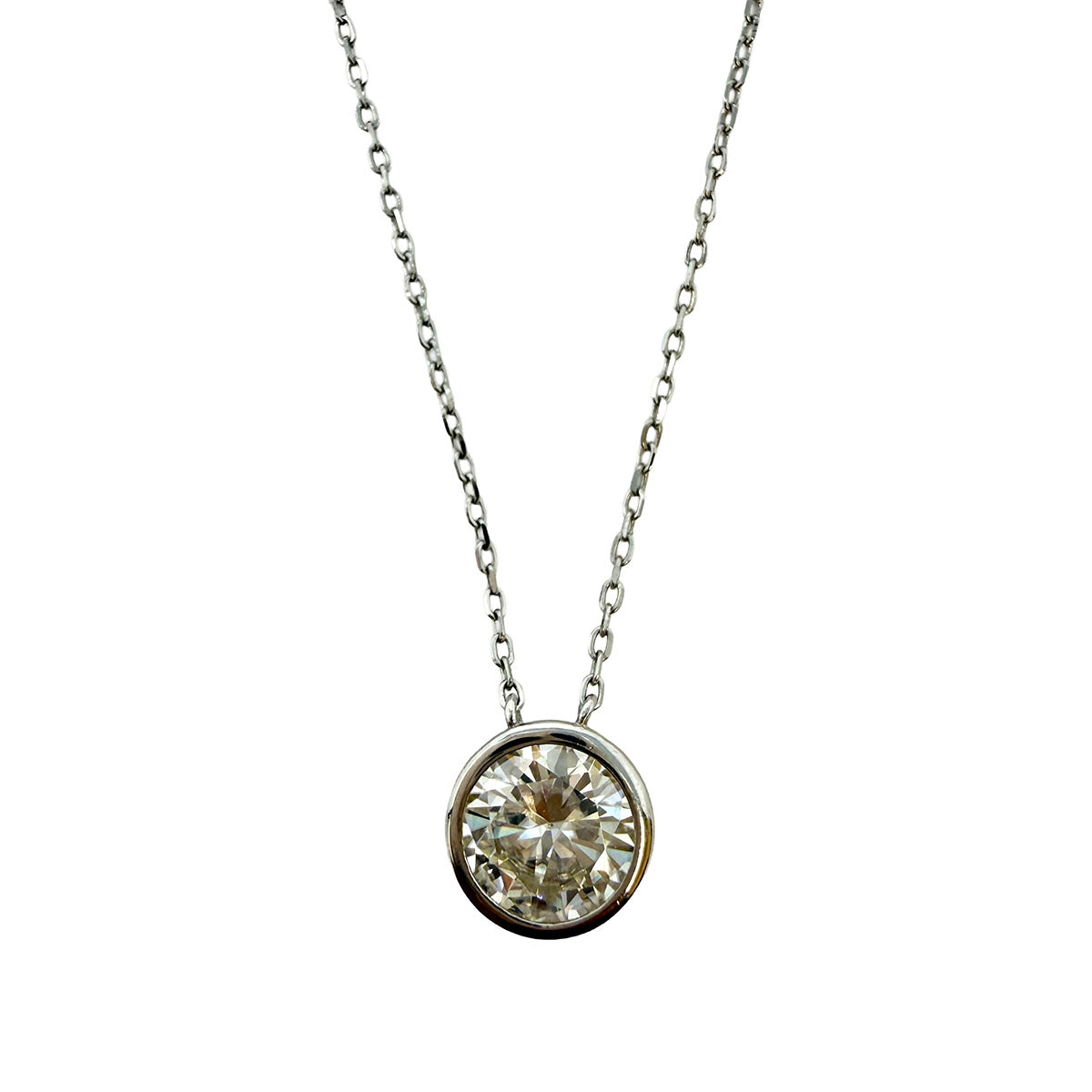 2ct Moissanite Round Bezel Set Pendant Necklace