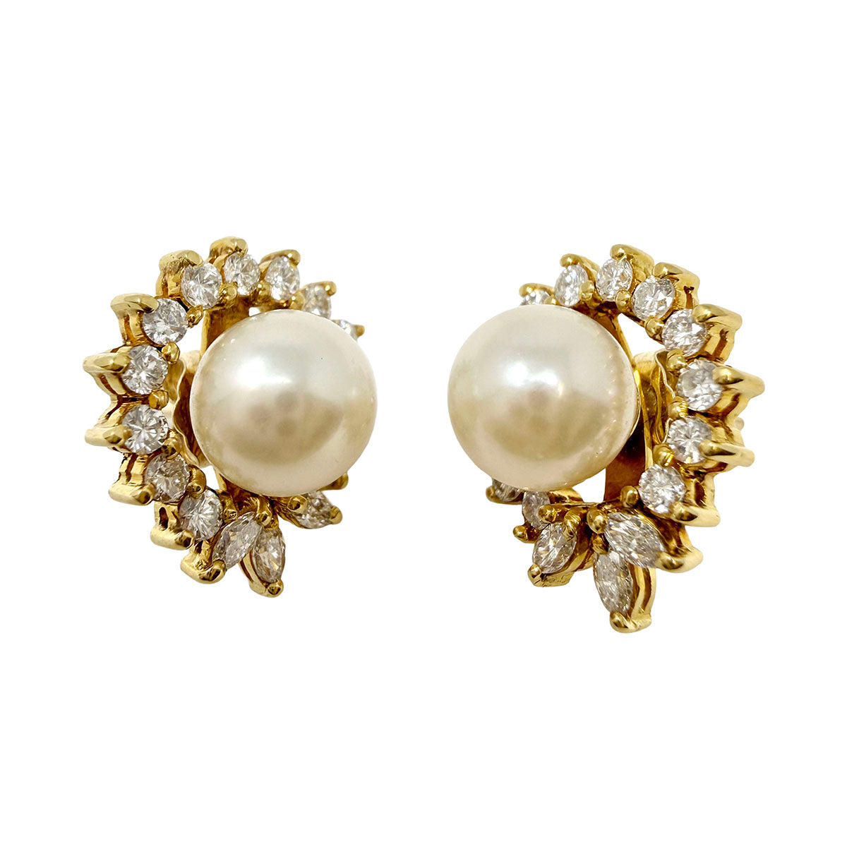 14K Gold Stud Earrings with Freshwater Pearl and Diamond Jacket
