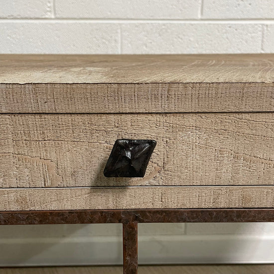 Raw Wooden Nightstand with Iron Base