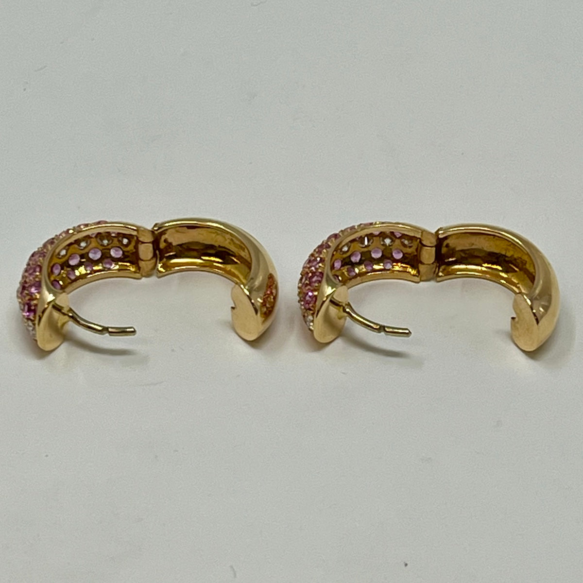 Dankner 18K Rose Gold Huggie Earrings with Pink Sapphires and Diamonds