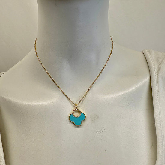 14K Gold Necklace with Turquoise Pendant with Diamond Embellishment