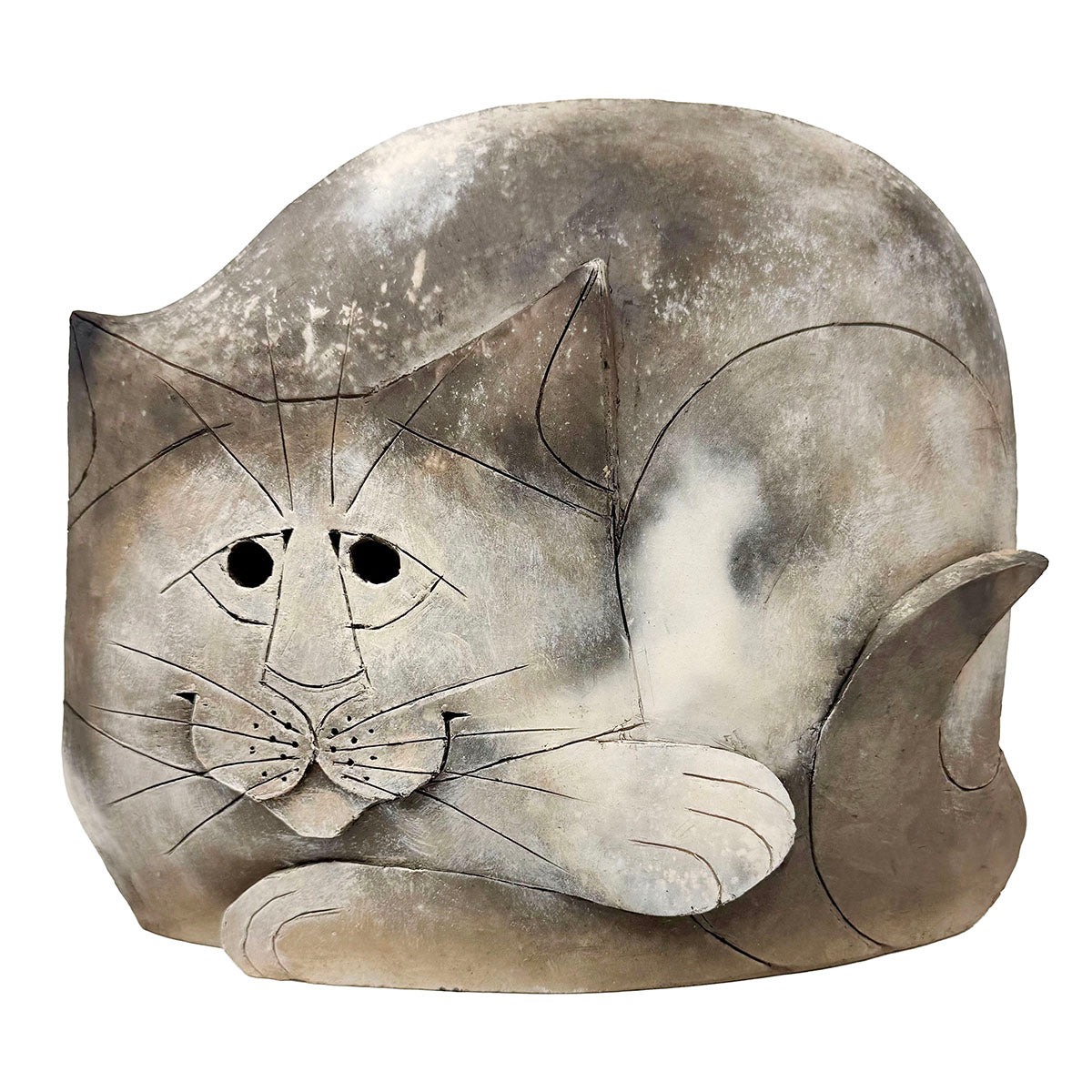 Curled Cat Sculpture, Signed
