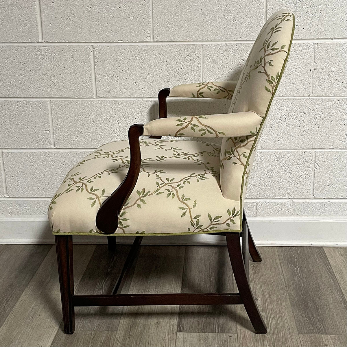Le Bergere Cream/Green Upholstered Accent Chair with Mahogany