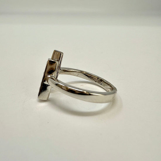 14K White Gold "T Bar" Ring with Diamonds