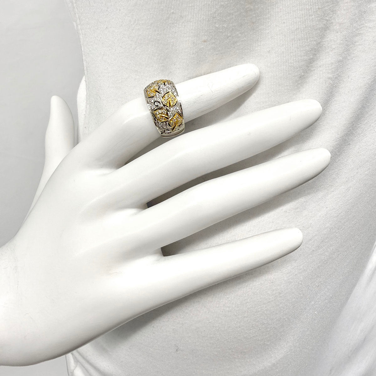Levian 14K White Gold Band with Leaf Decor with Pave Diamonds