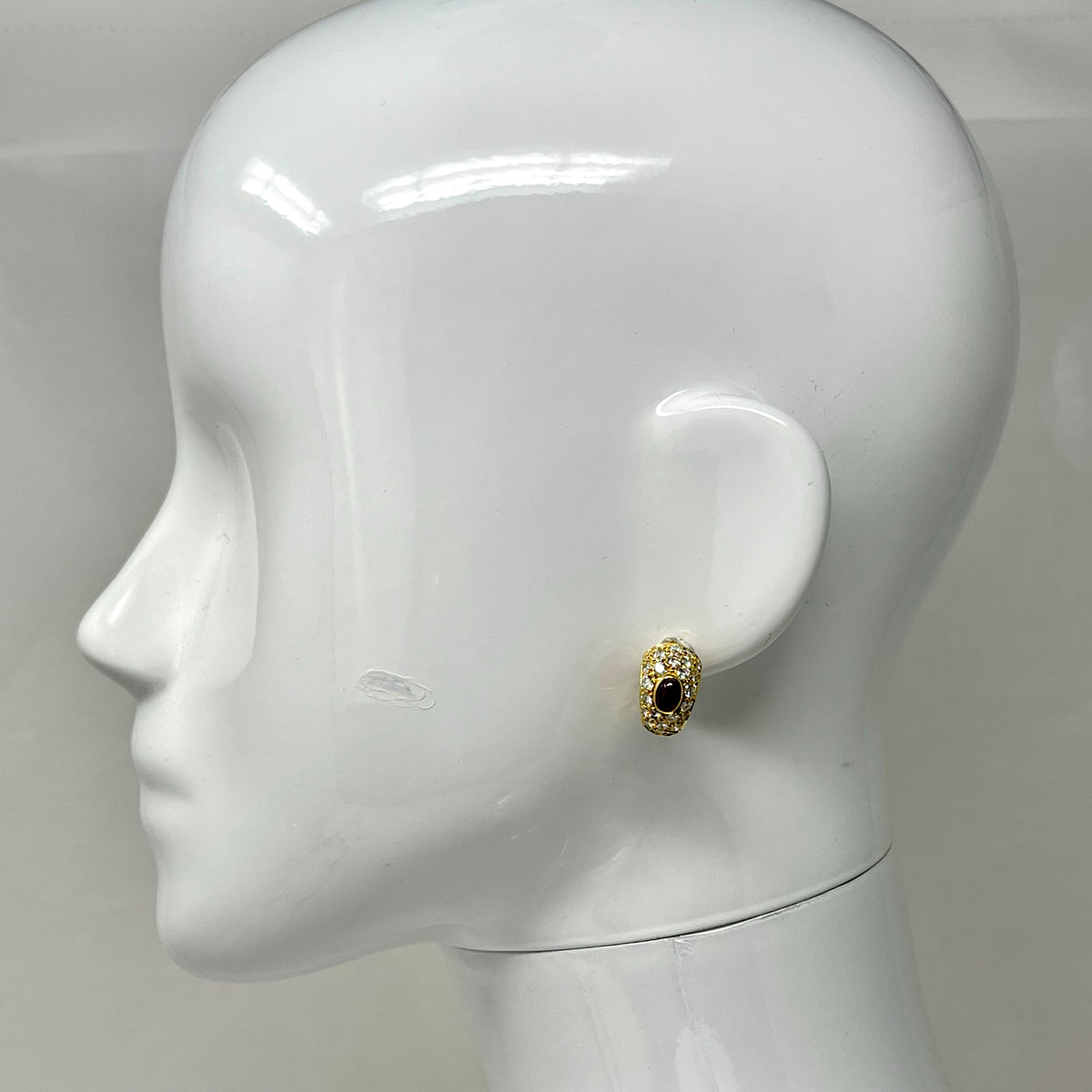 18K Gold Huggie Clip-on  Earrings with Oval Rubies and Brilliant Cut Diamonds