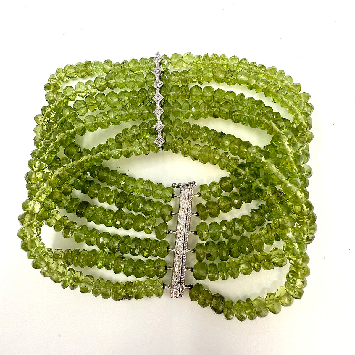 6 Strand Peridot Bracelet with 7 Diamonds