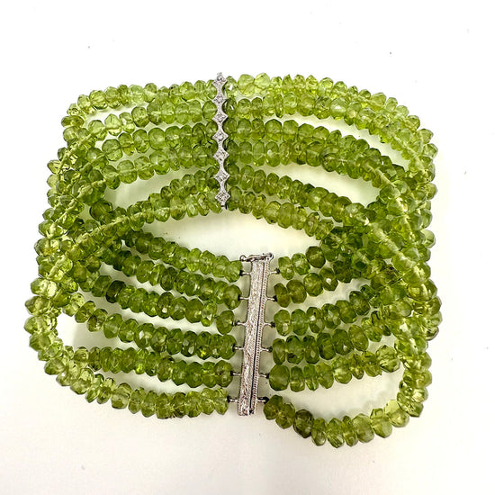 6 Strand Peridot Bracelet with 7 Diamonds