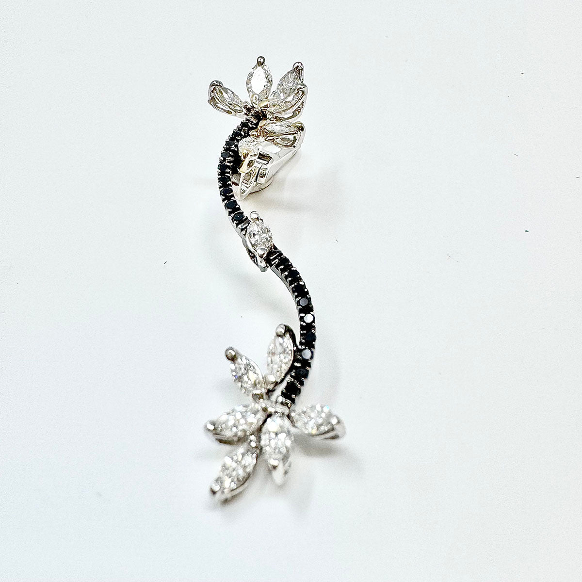 18K White Gold Curvy Black and Clear Diamond Clip-on Earrings
