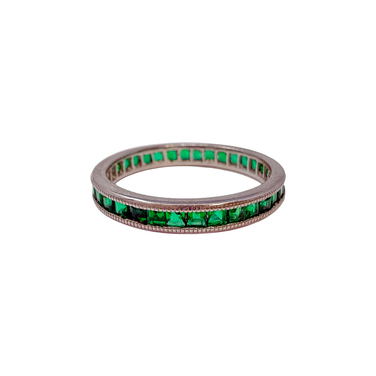 Platinum Ring with 34  Square Faceted Emerald