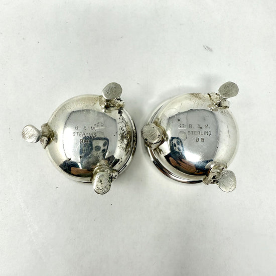 Pair of Glass Lined Repousse Sterling Salt Cellers