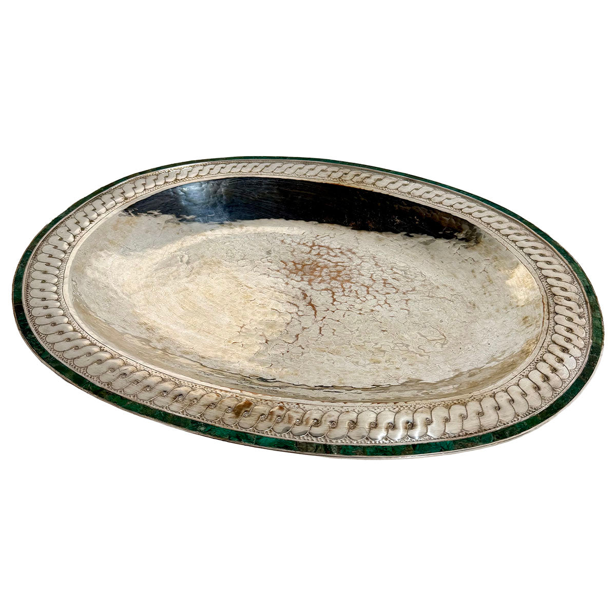 Mexcian Silverplate Serving Tray with Malachite Overlay
