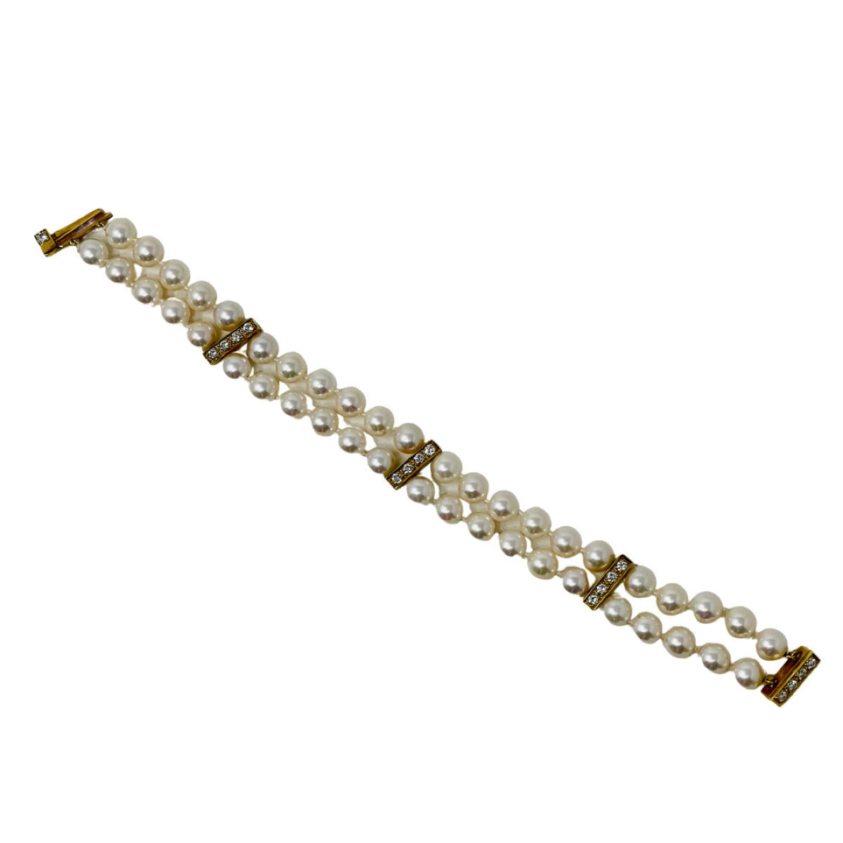 2 Row Cultured Pearl and Diamond Bracelet