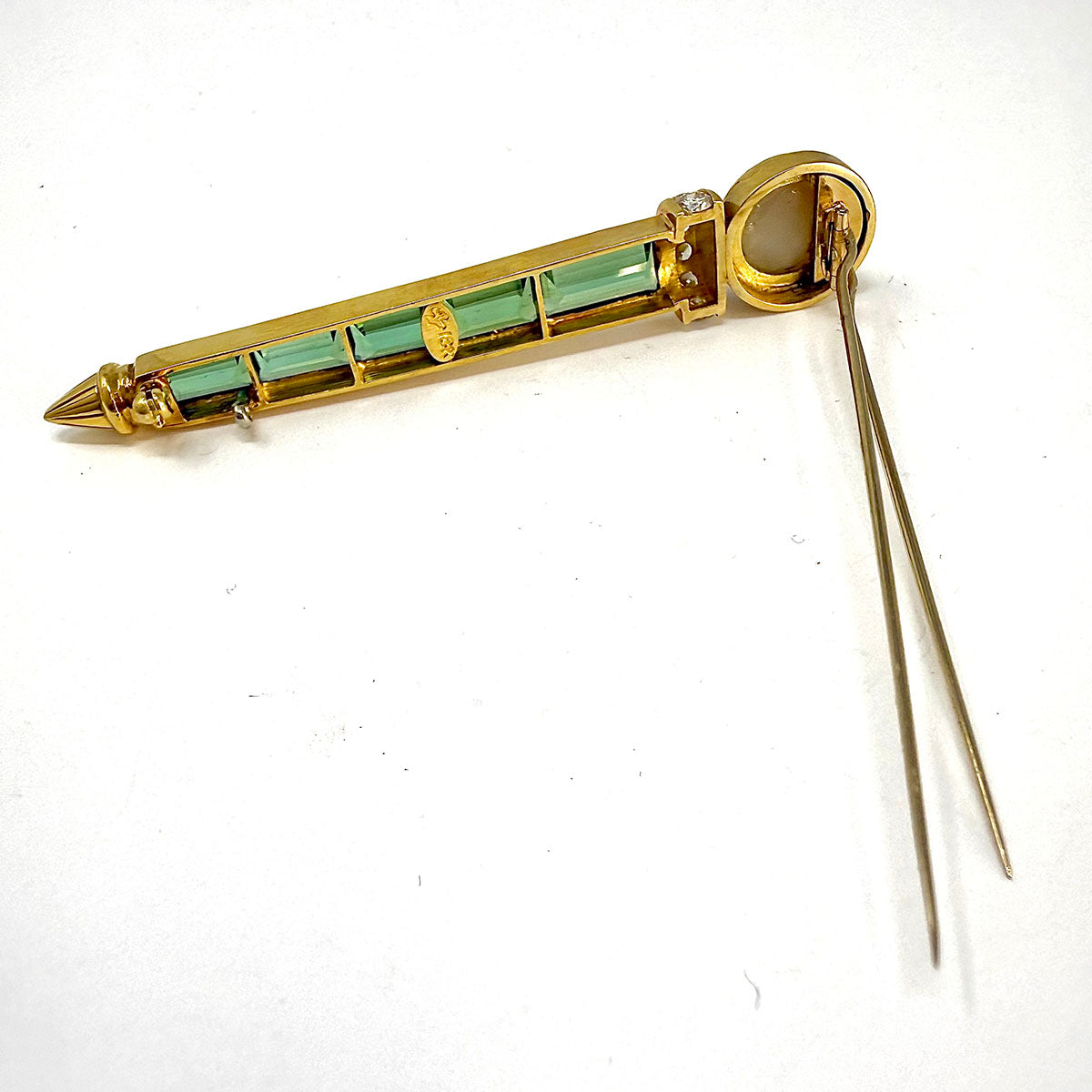 Susan Berman 18K Gold Pin with Tourmaline and Diamonds