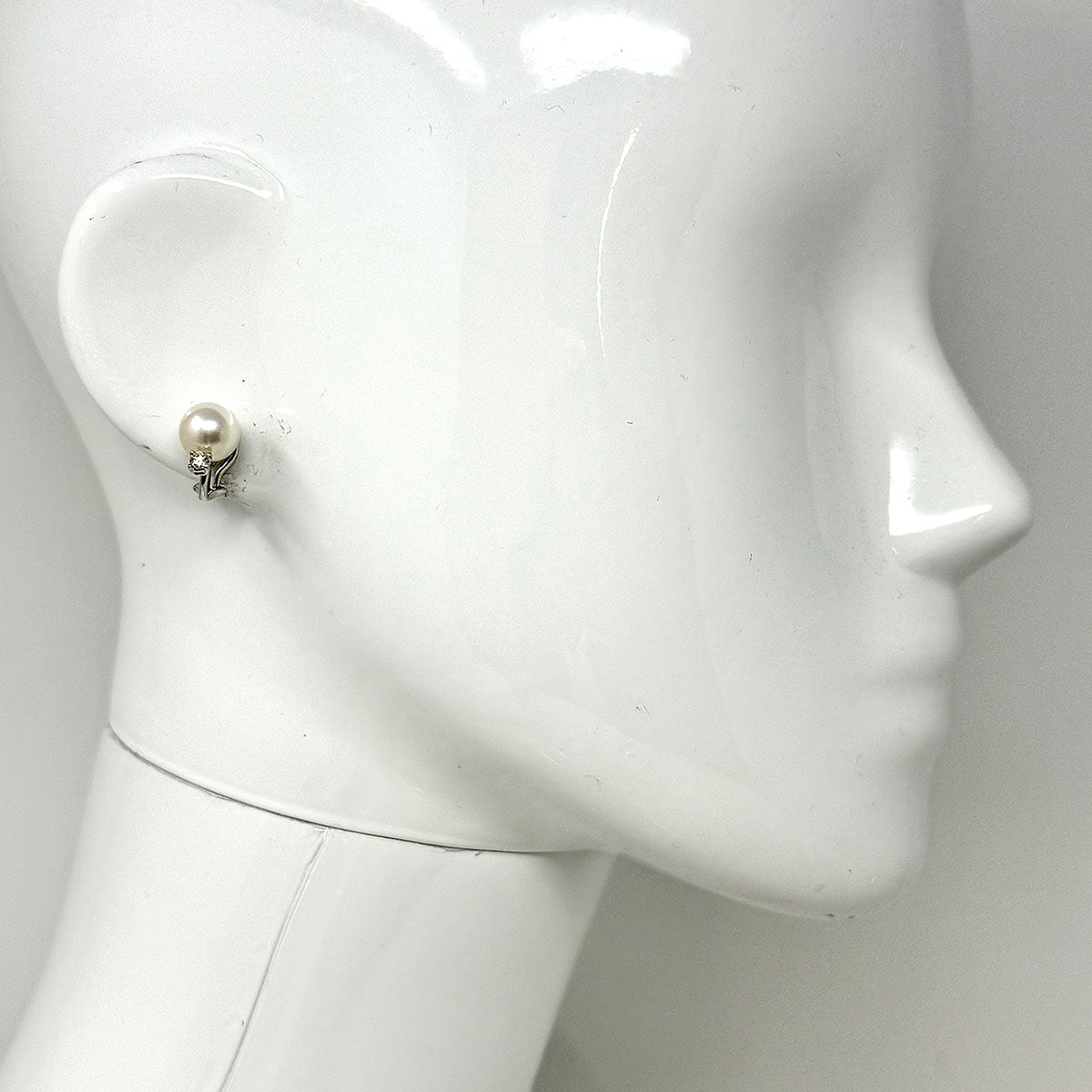 18K White  Gold Cultured Pearl and Diamond Earclips
