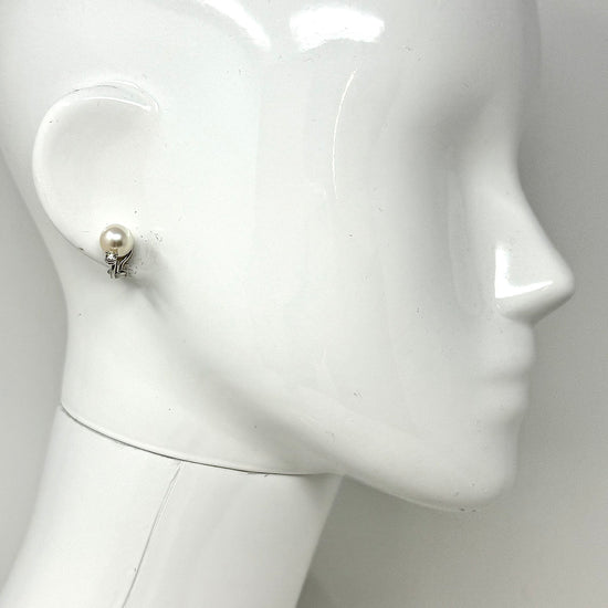 18K White  Gold Cultured Pearl and Diamond Earclips