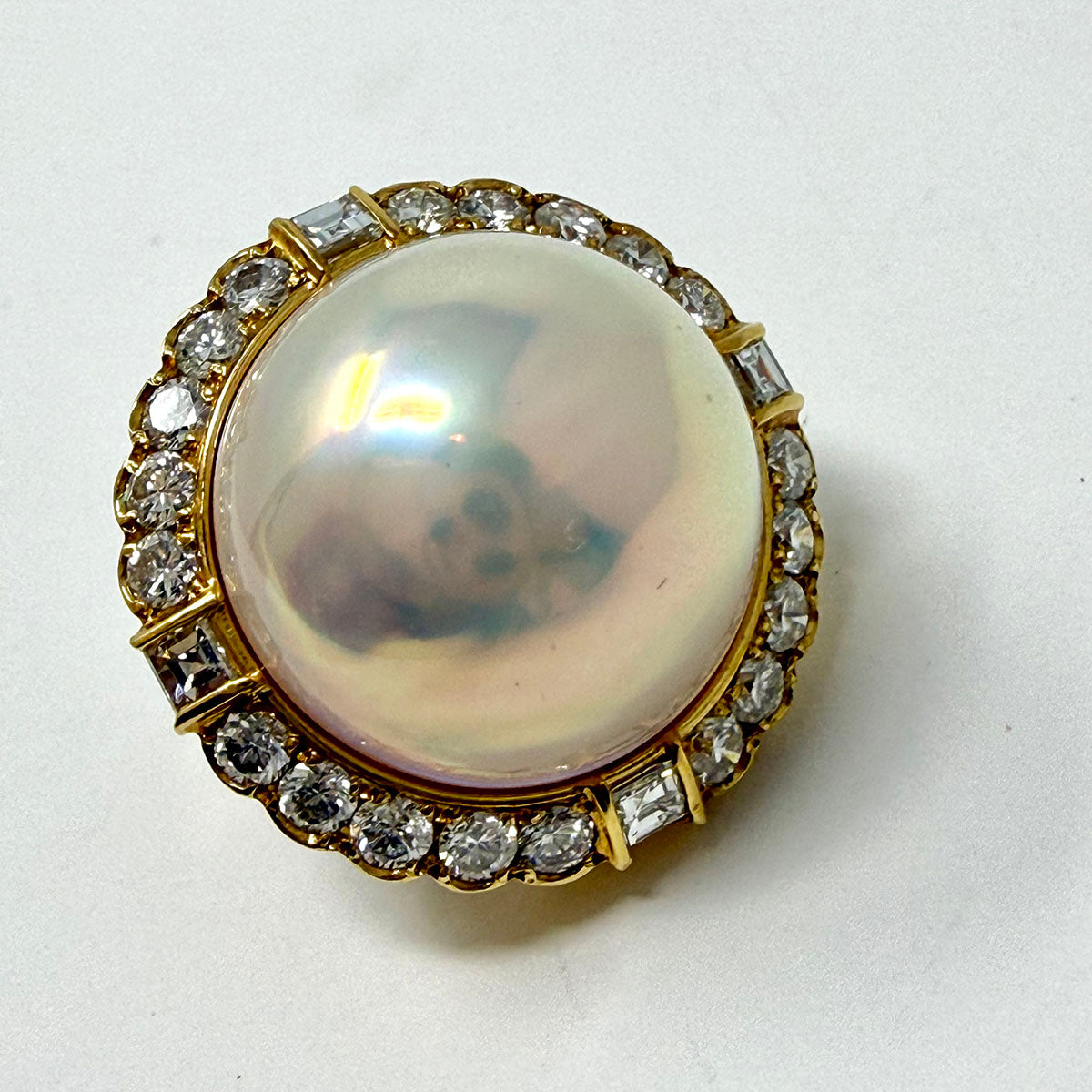 Rudolf Friedman 18K Gold Earrings with Mabe Pearl and Diamonds