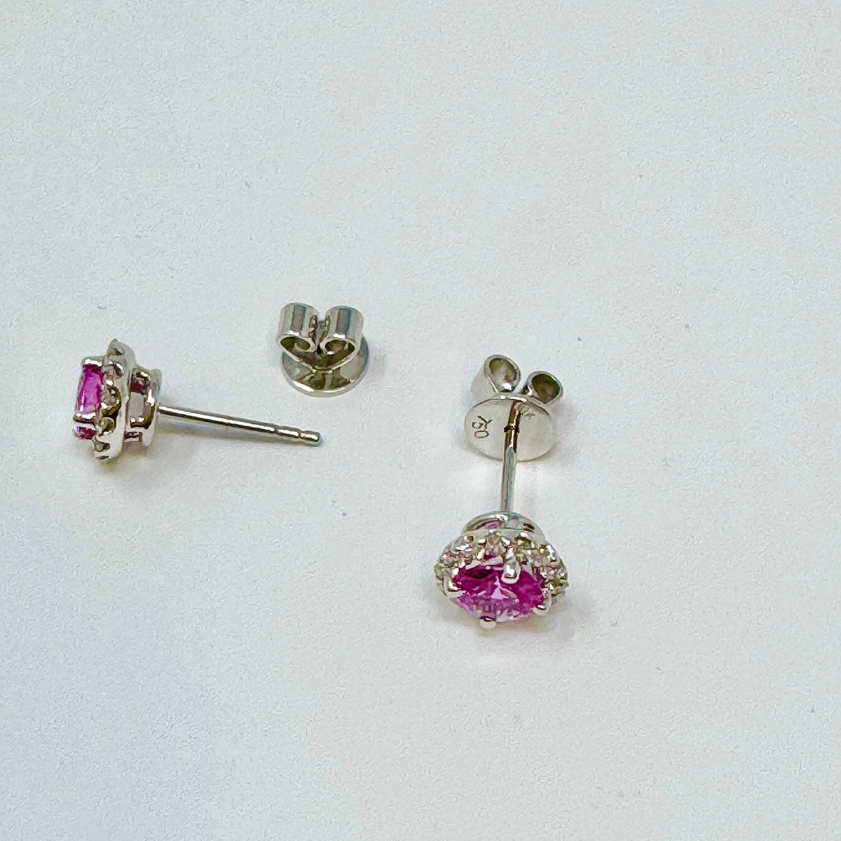 18K White Gold Stud Earrings with Pink Sapphires and Diamonds
