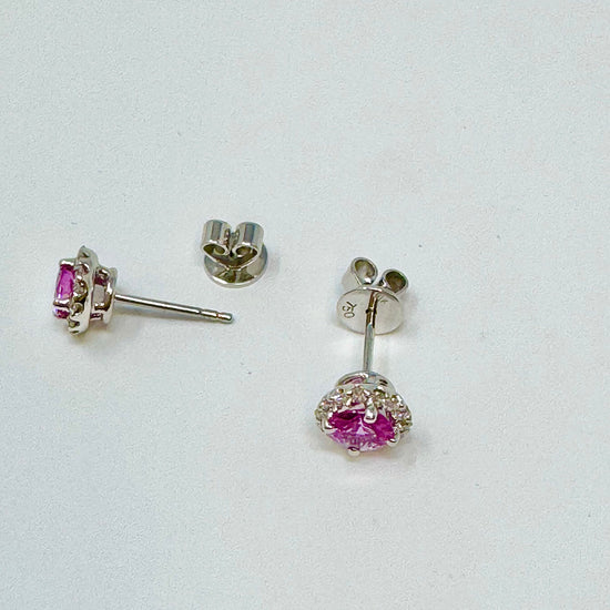 18K White Gold Stud Earrings with Pink Sapphires and Diamonds
