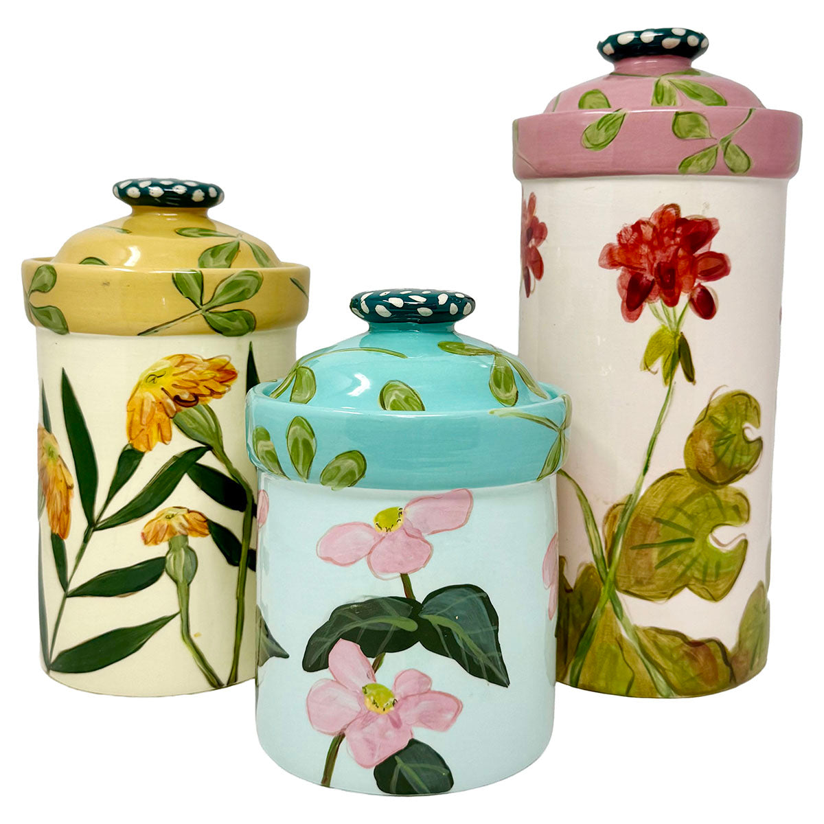 Set of 3  Ceramic Canisters w/ Flowers