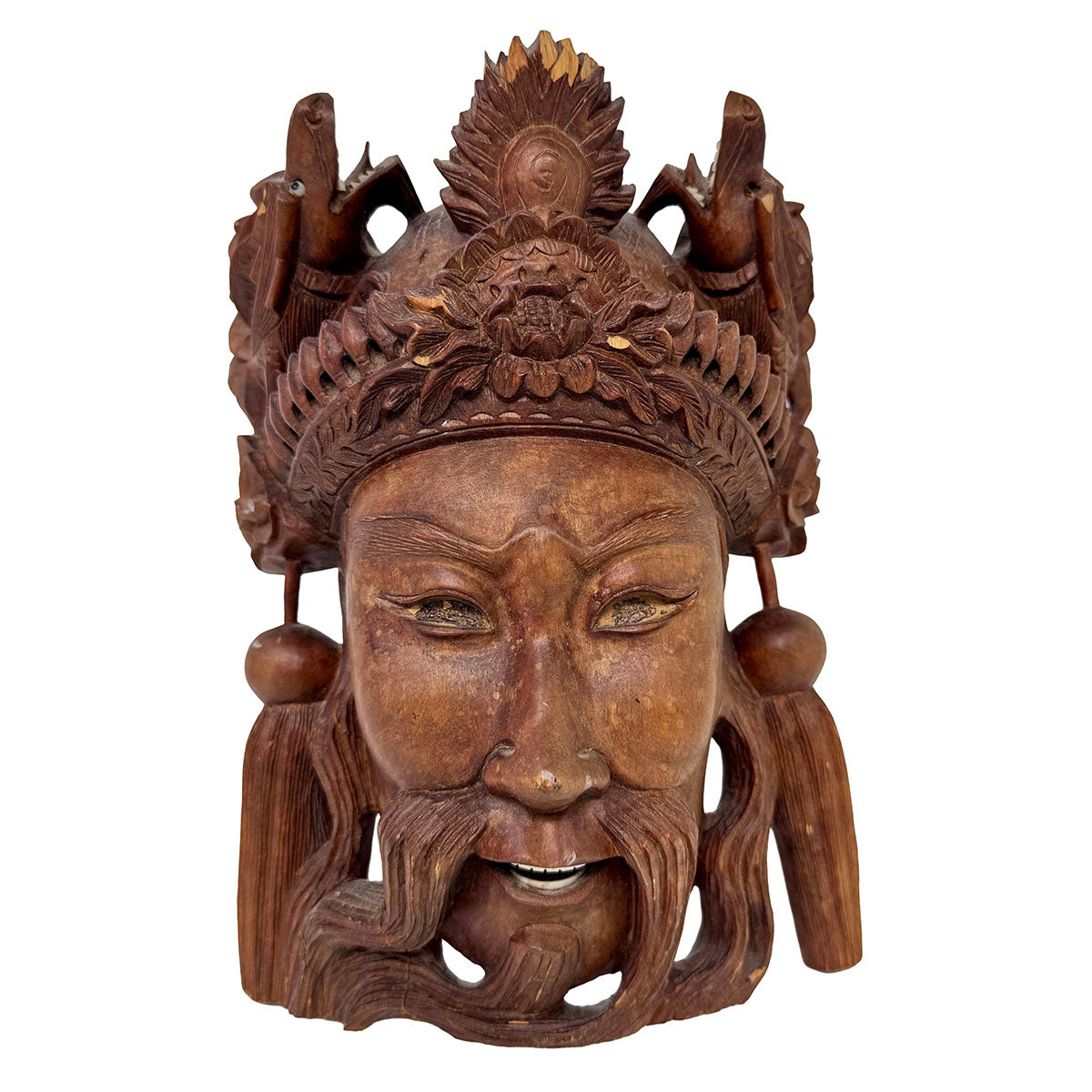 Asian Handcarved Wooden  Mask with Tiny Teeth