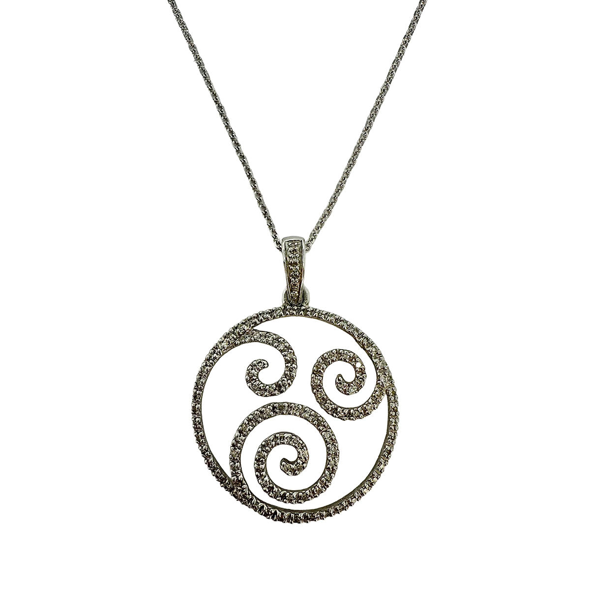 14K White Gold Diamond Swirl Pendant Necklace