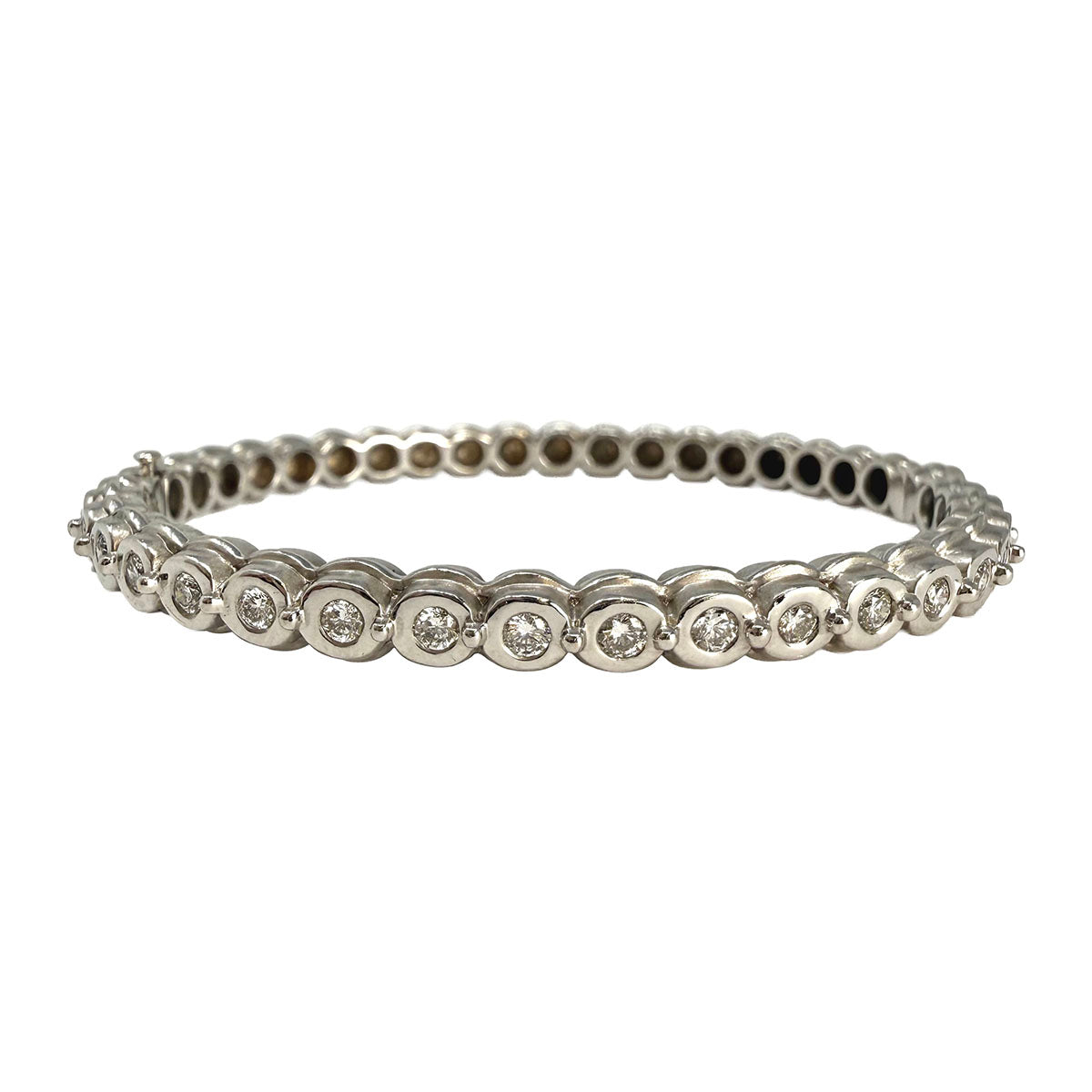 Doris Panos 18K White Hinged Bracelet with 20 Full Cut Diamonds