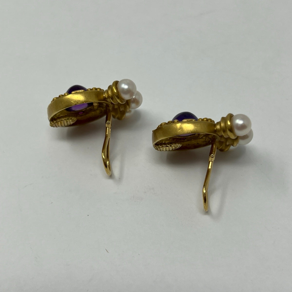 18K Gold Earclip with Amethyst, Ruby and Akoya Pearls
