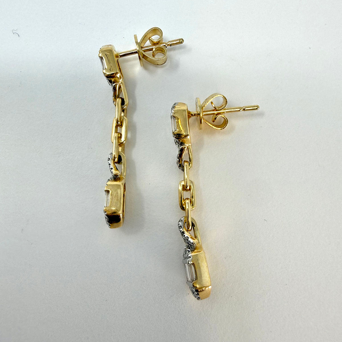14K Yellow and White Drop Earrings with Diamonds