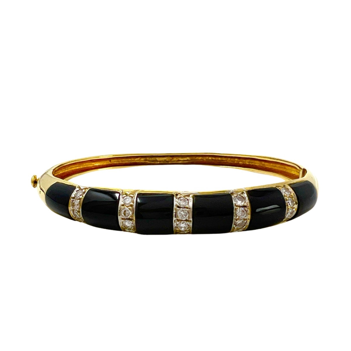 Midviani 18K Gold Hinged Bracelet with Onyx and 20 Diamonds
