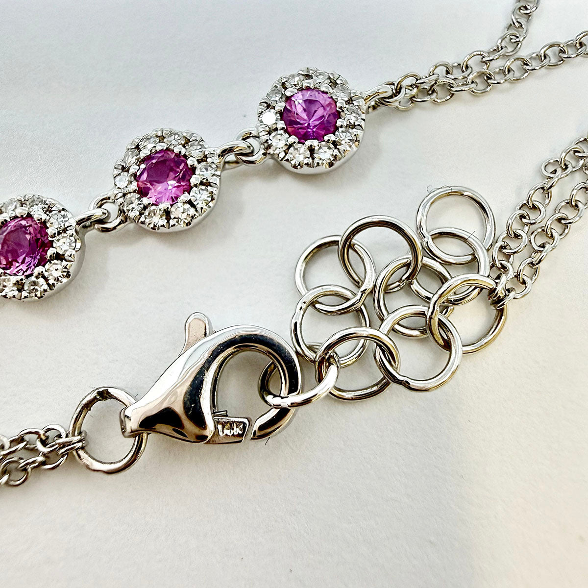 14K White Gold Bracelet with Pink Sapphire and Diamond