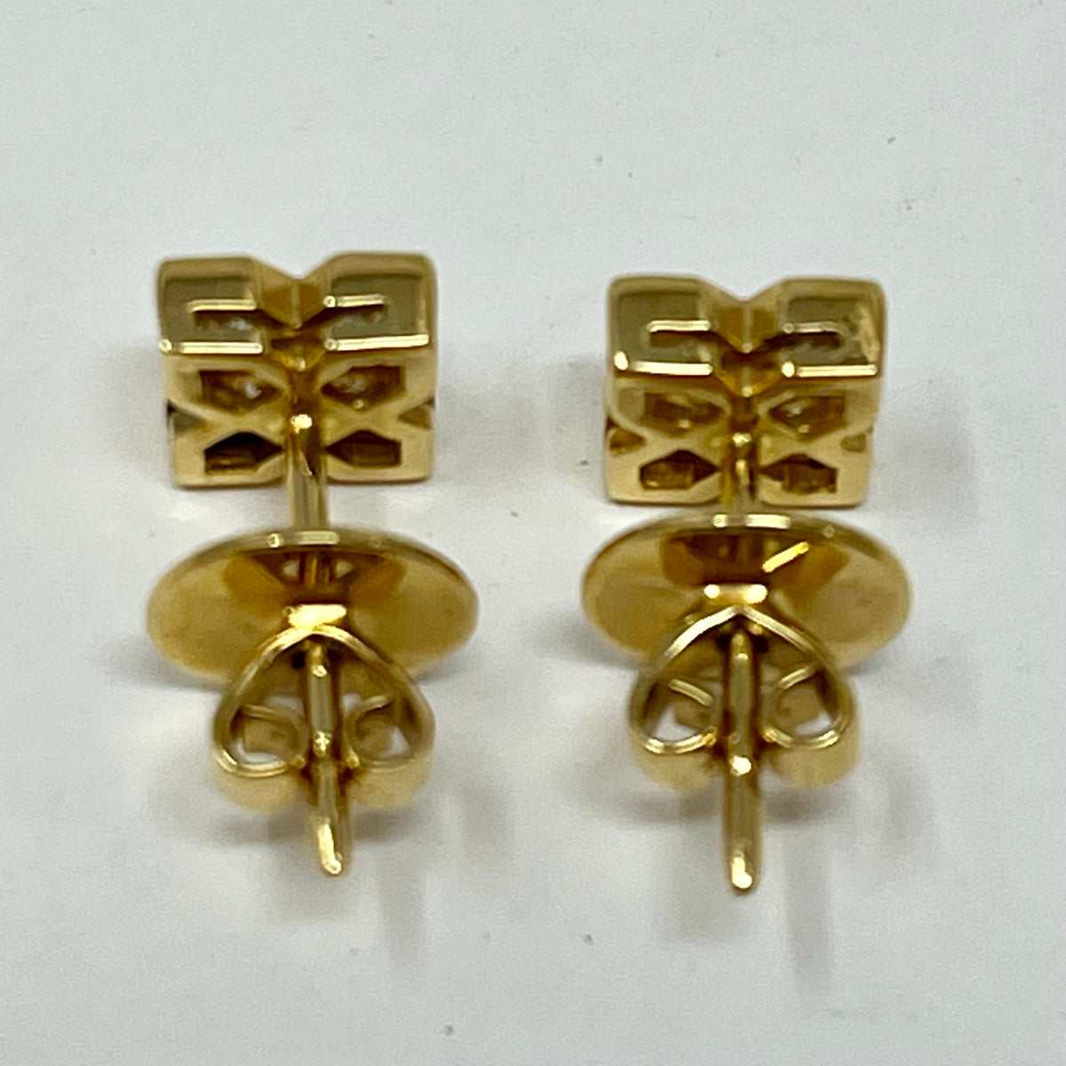 18K Gold Stud Earrings with Hexagon Shaped Diamonds