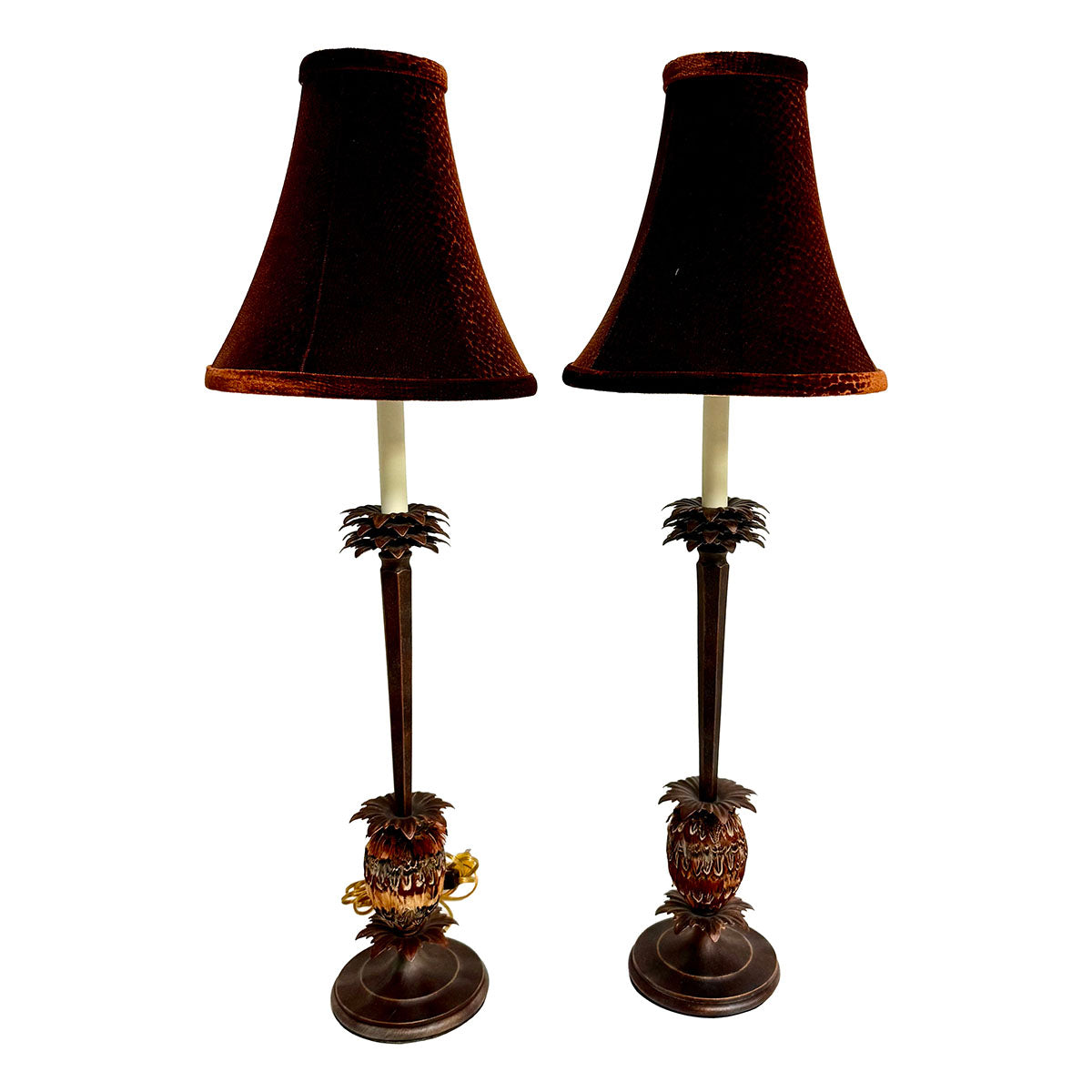 Pair of Candlestick Lamps with Feather Ball Accent