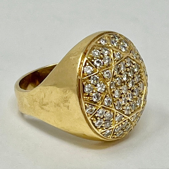 18K Gold Round  Diamond Signet  Ring