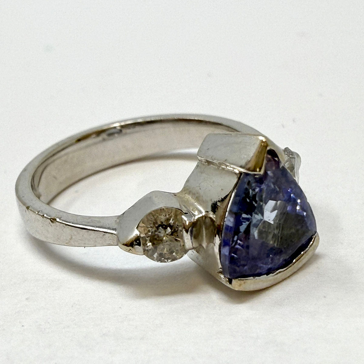 14K White Gold Ring with Diamonds and Topaz