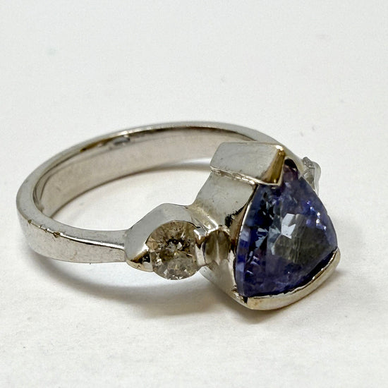 14K White Gold Ring with Diamonds and Topaz