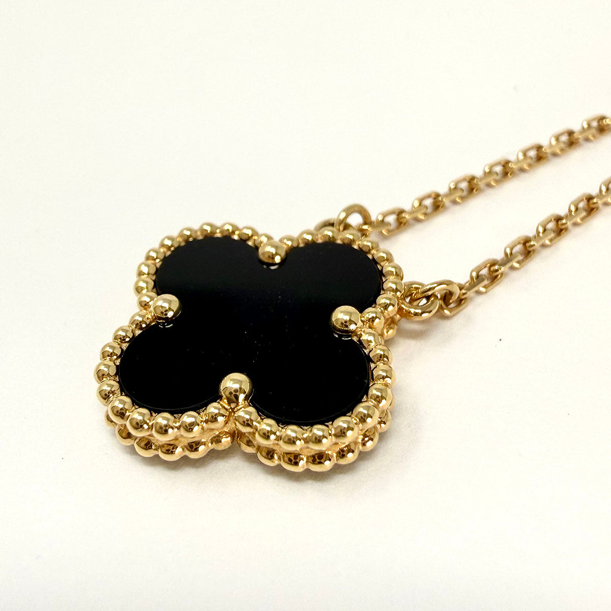 Van Cleef & Arpels Vintage 18K Gold Alhambra 1 Motif Necklace with Onyx