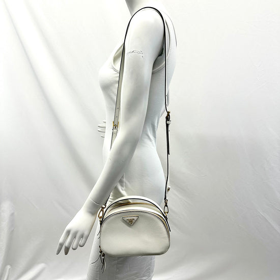 Prada Enameled Metal Triangle Odette Crossbody