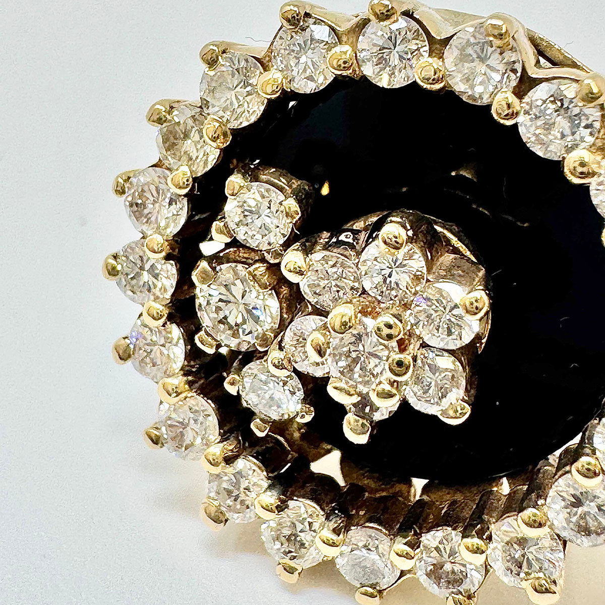 14K Gold Ring with Onyx and 40 Diamonds "Swinger" Ring