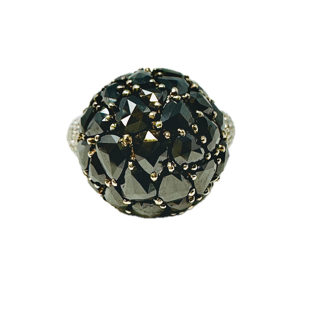 18K White Gold  Diamond Dome  Ring With Black and Clear Diamonds