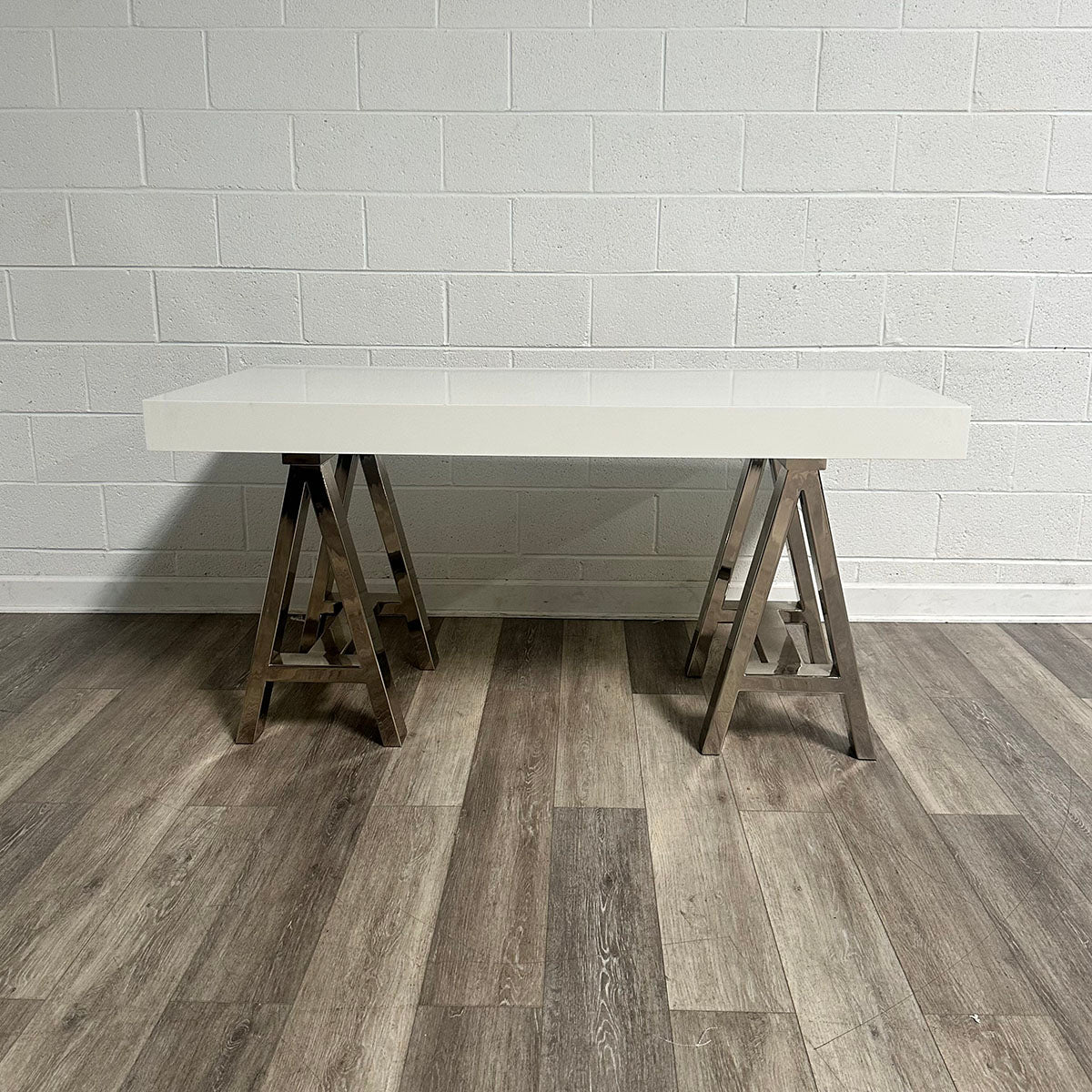 Jonathon Adler White Desk With Chrome Legs