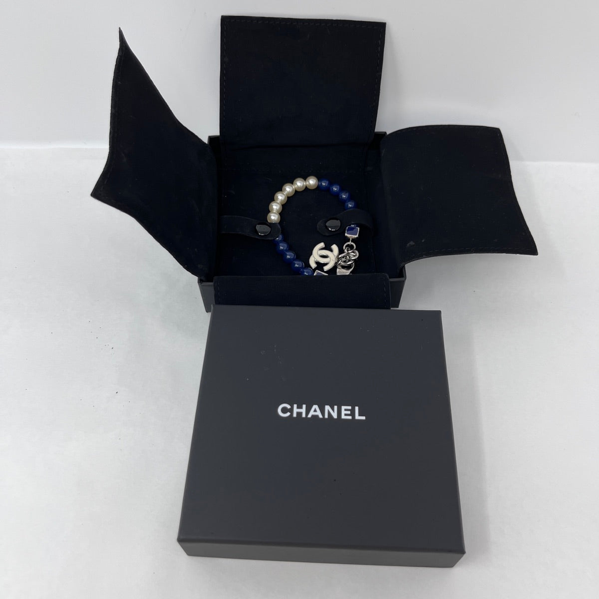 Chanel Blue and White Beaded CC Bracelet