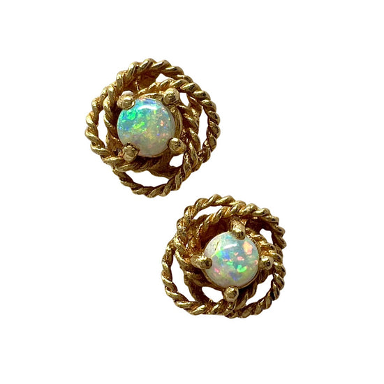 14K Gold Knot Earrings with Opal
